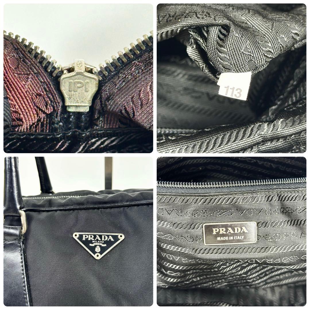 00AW PRADA レザーナイロンボストンバッグ 黒 3角ロゴ