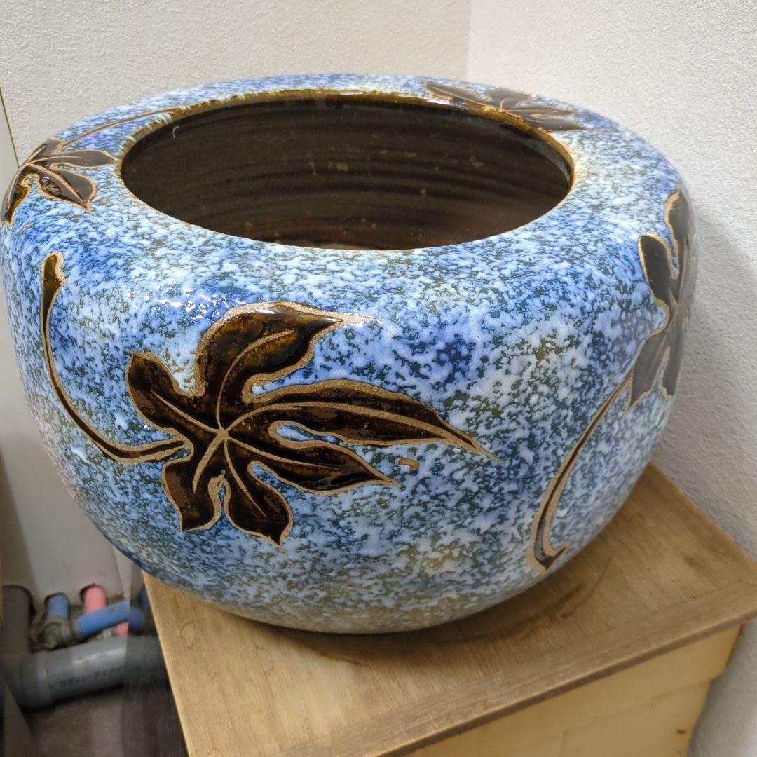 骨董　火鉢　大型　リーフ　レトロ　睡蓮鉢　めだか　金魚　鉢カバー