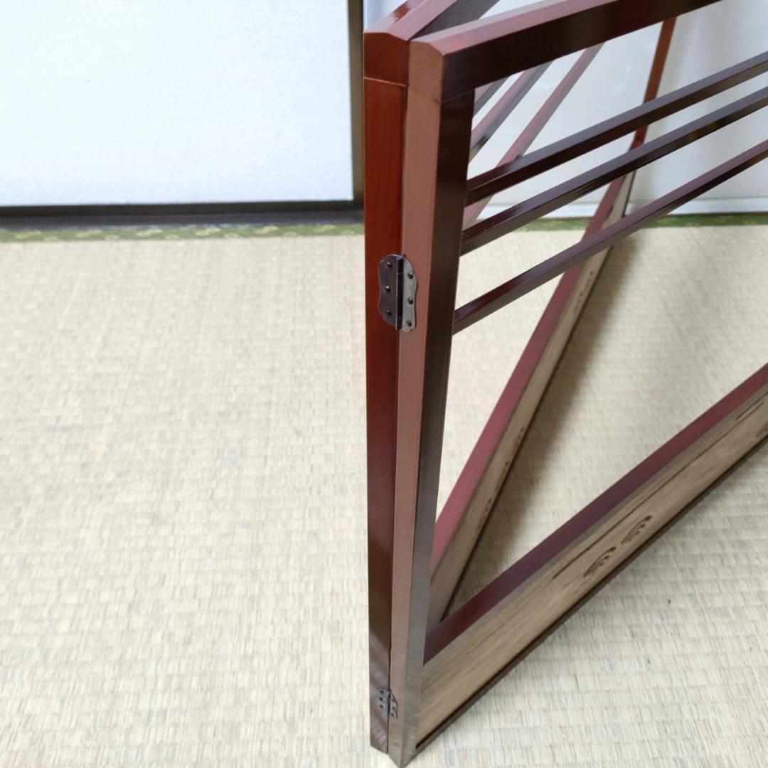 茶道具 風炉先 屏風 桐 青海波 透かし 朱塗 共箱