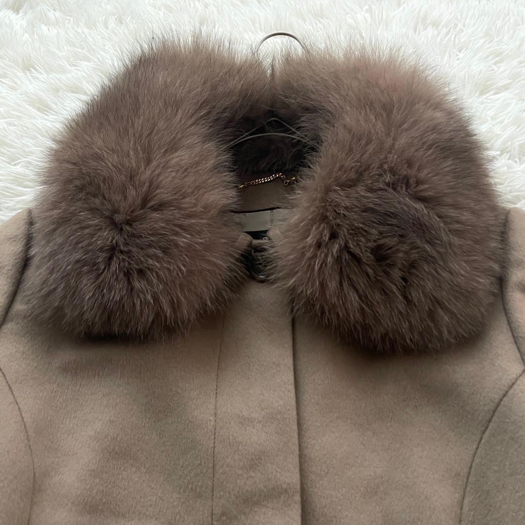 23区　カシミヤ100% ロング　ファー　Aライン　コート　大きいサイズ