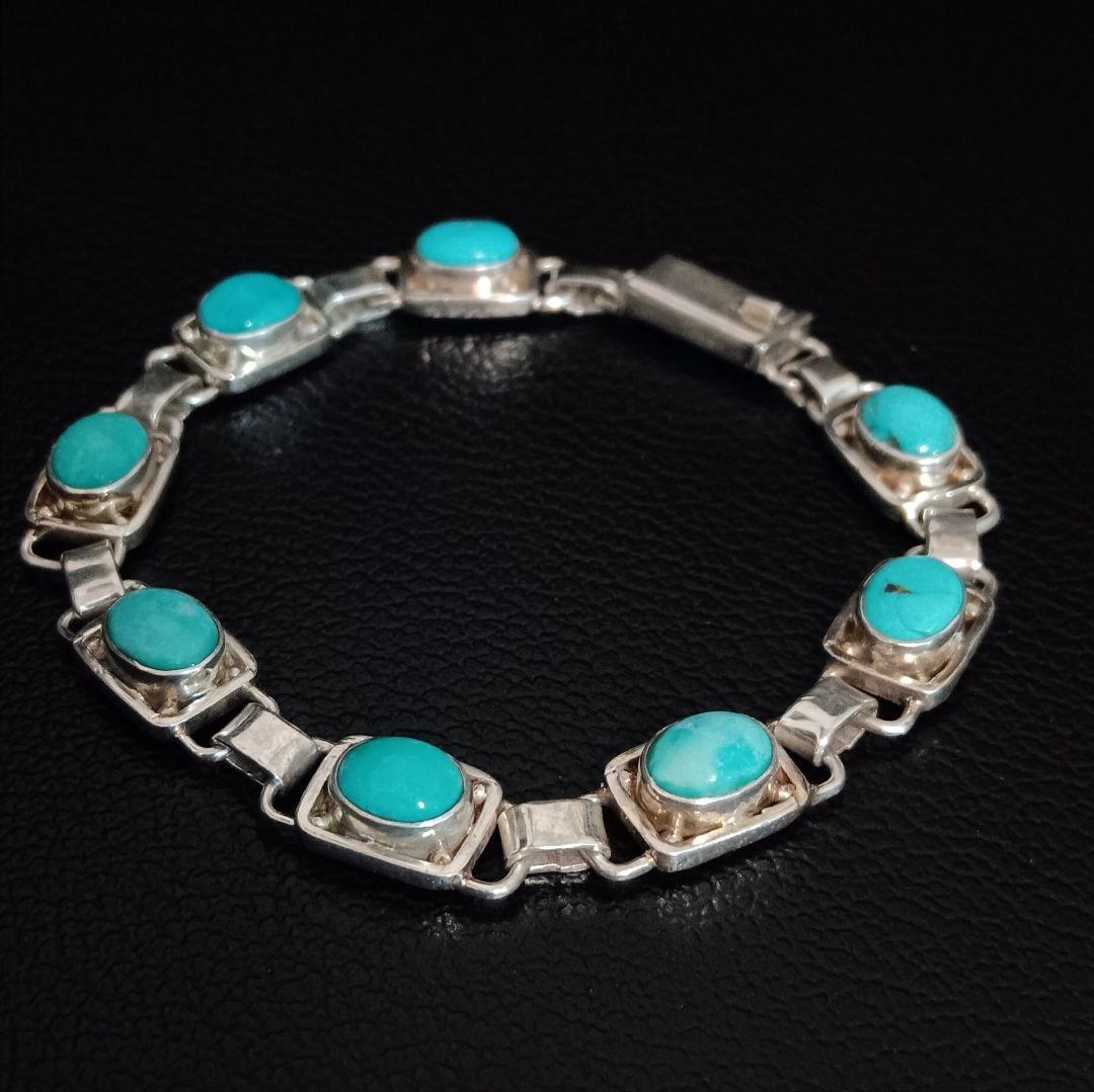 ヴィンテージ シルバー925 ターコイズ ブレスレット 17g 19cm