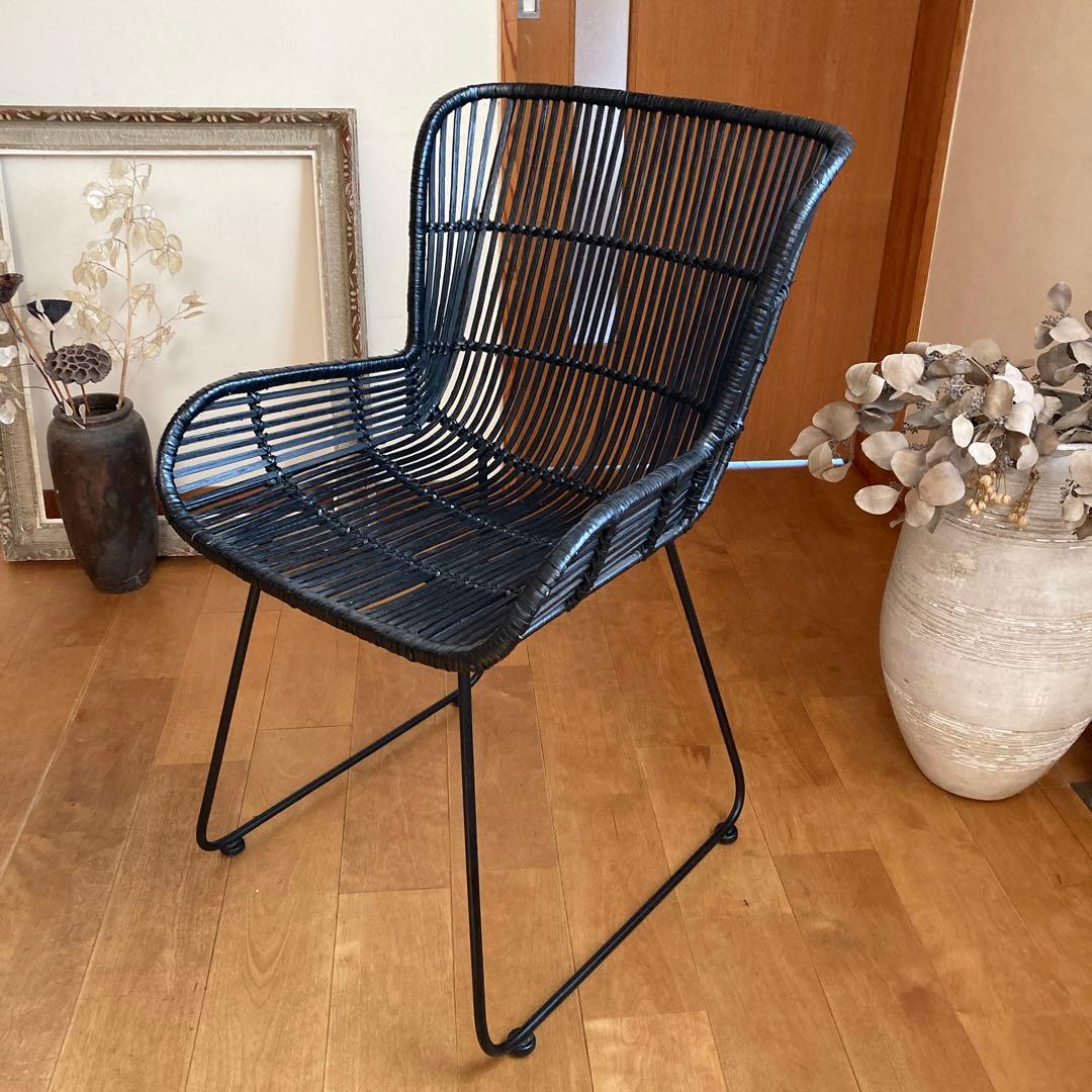 デザイナーズチェア　椅子　北欧　アイアン脚　バンブー　竹　ラタン風　モデルルーム