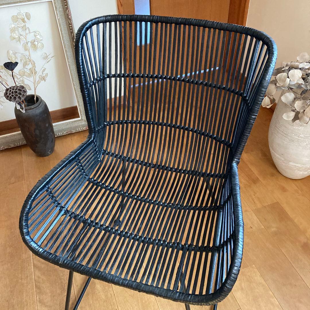 デザイナーズチェア　椅子　北欧　アイアン脚　バンブー　竹　ラタン風　モデルルーム