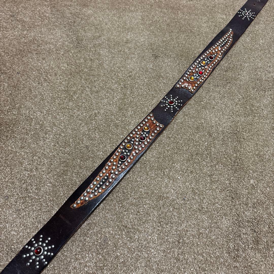 34inch HTC ウイング レザー スタッズベルト　茶芯　ブラック