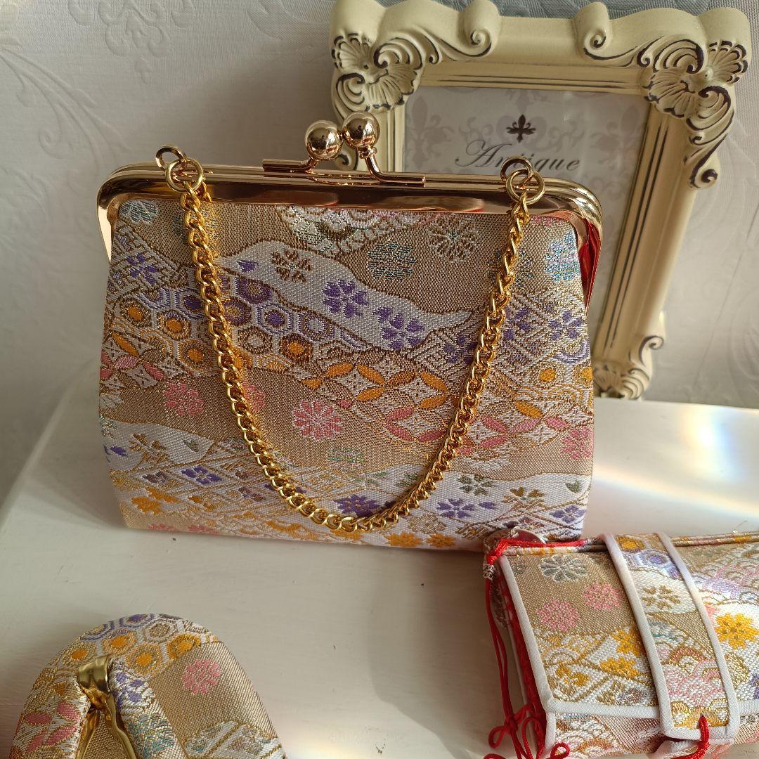 新品クリーム色に大きな花模様の着物と作り帯フルセット☆七五三