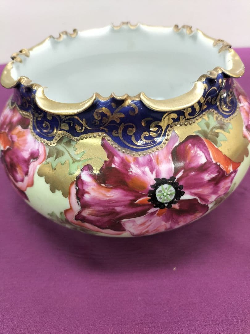 オールドニッポン　アールヌーボ様式金盛り上　三足付飾鉢1900年頃輸出　里帰り品