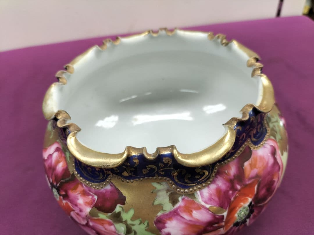 オールドニッポン　アールヌーボ様式金盛り上　三足付飾鉢1900年頃輸出　里帰り品