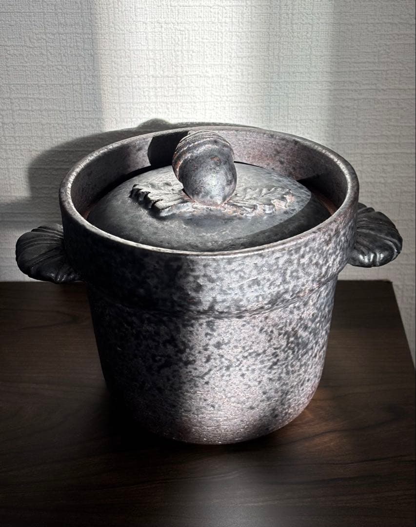 目止めのみ未使用！黒錆☆石渡磨美どんぐり炊飯土鍋1合炊き☆ご飯炊き炊飯鍋作家もの