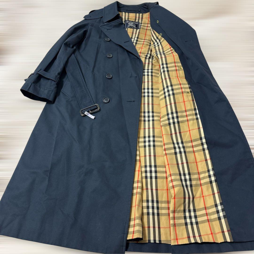 Burberrys 英国製ノバチェックトレンチロングコート ネイビー