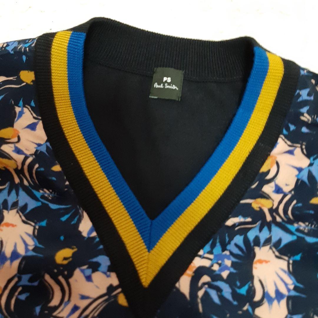 美品　PS ポールスミス Vネック セーター ネイビー　XL　花柄　薄手