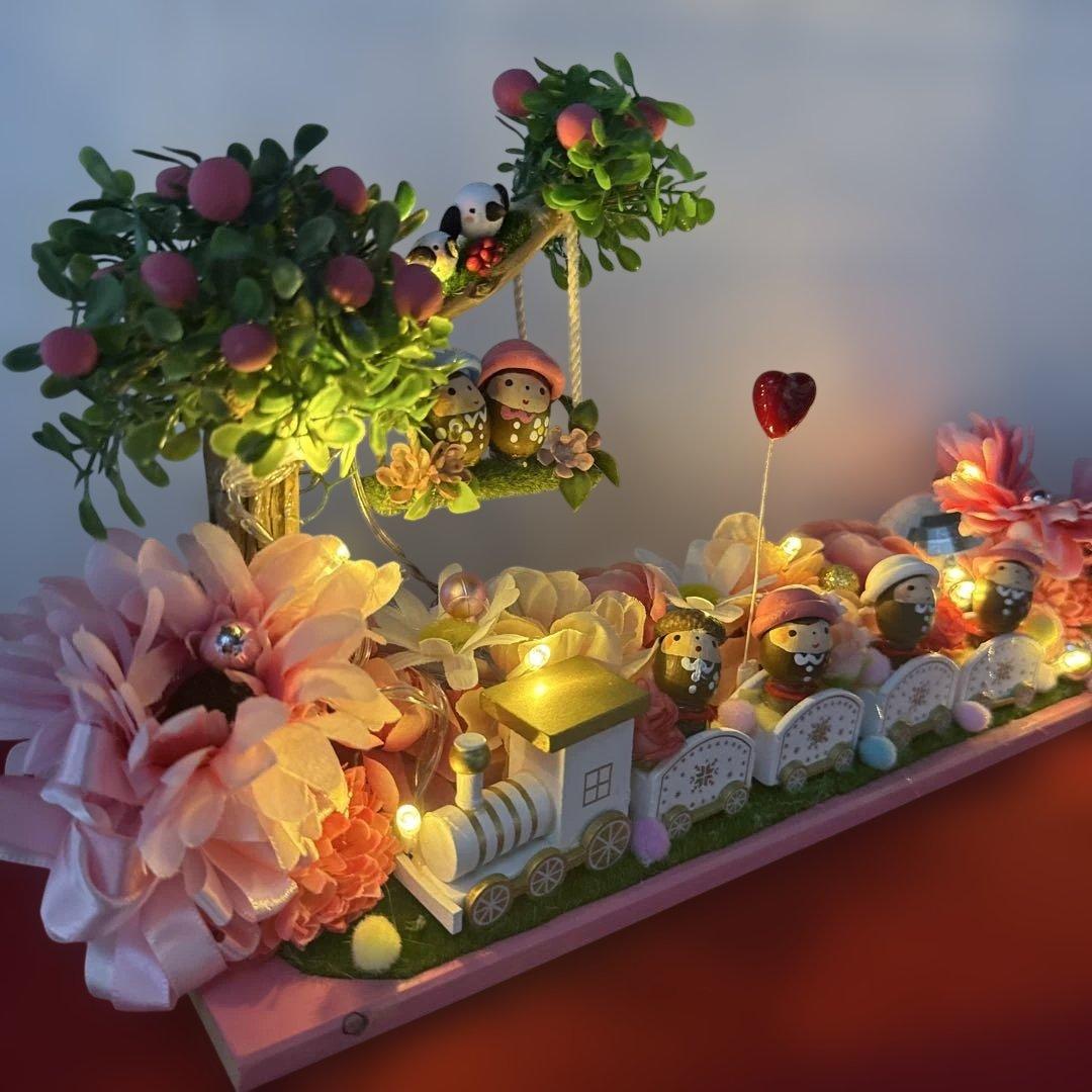 どんぐりアート♡ Xmasタペストリー＆White train ピンキーオブジェ