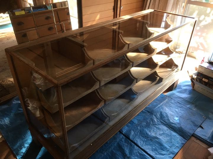 1910's 英国 アンティーク オーク材 シャツケース ガラス キャビネット