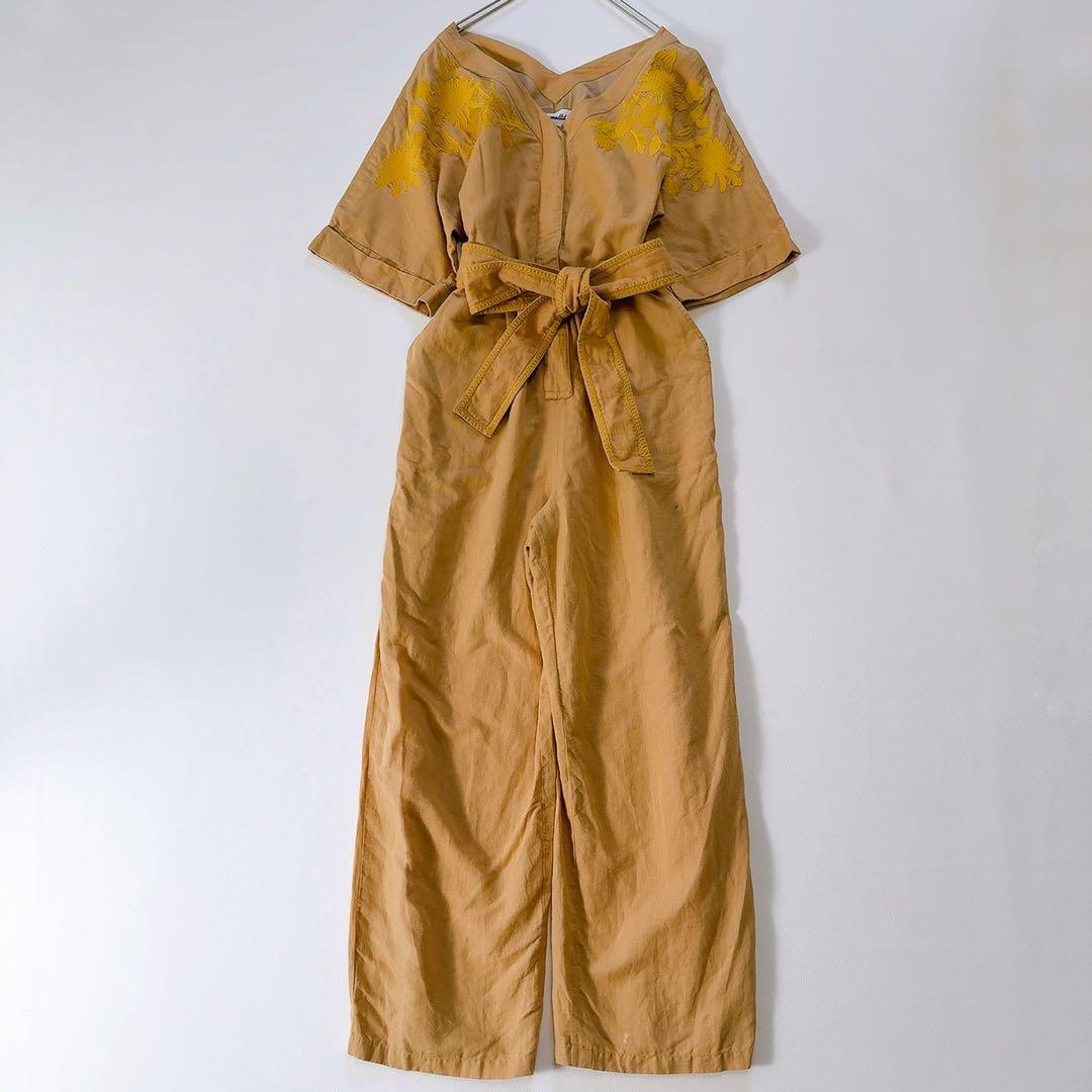 希少ꕥサラマリカ コットンリネン ビッグフラワー エンブ オールインワン