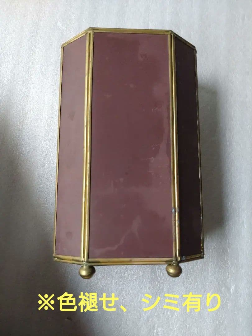 ガラスケース　飾り棚　コレクションケース　3段八角形　真鍮　鏡　アンティーク