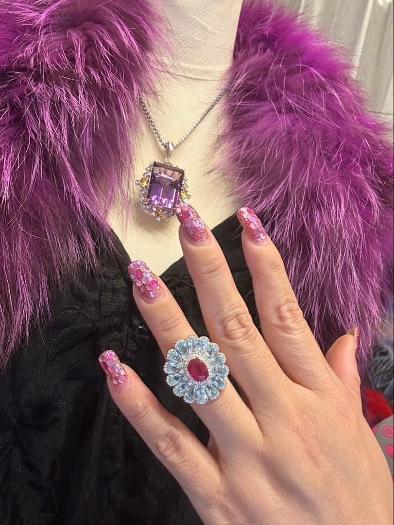 lomilomi❣️天然ルビー✖️アパタイトデザインリング10号