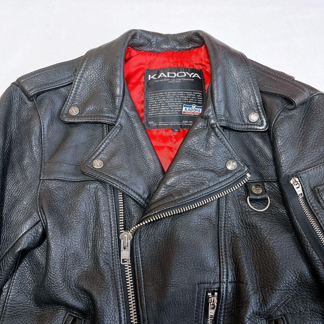 KADOYA ライダースジャケット カウレザー キルティング 黒 裏地赤 牛革