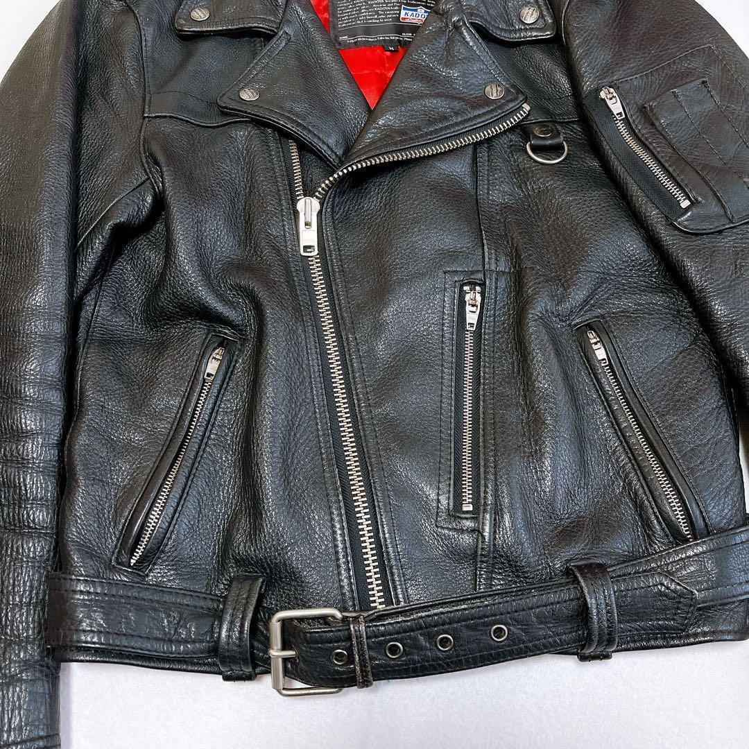 KADOYA ライダースジャケット カウレザー キルティング 黒 裏地赤 牛革