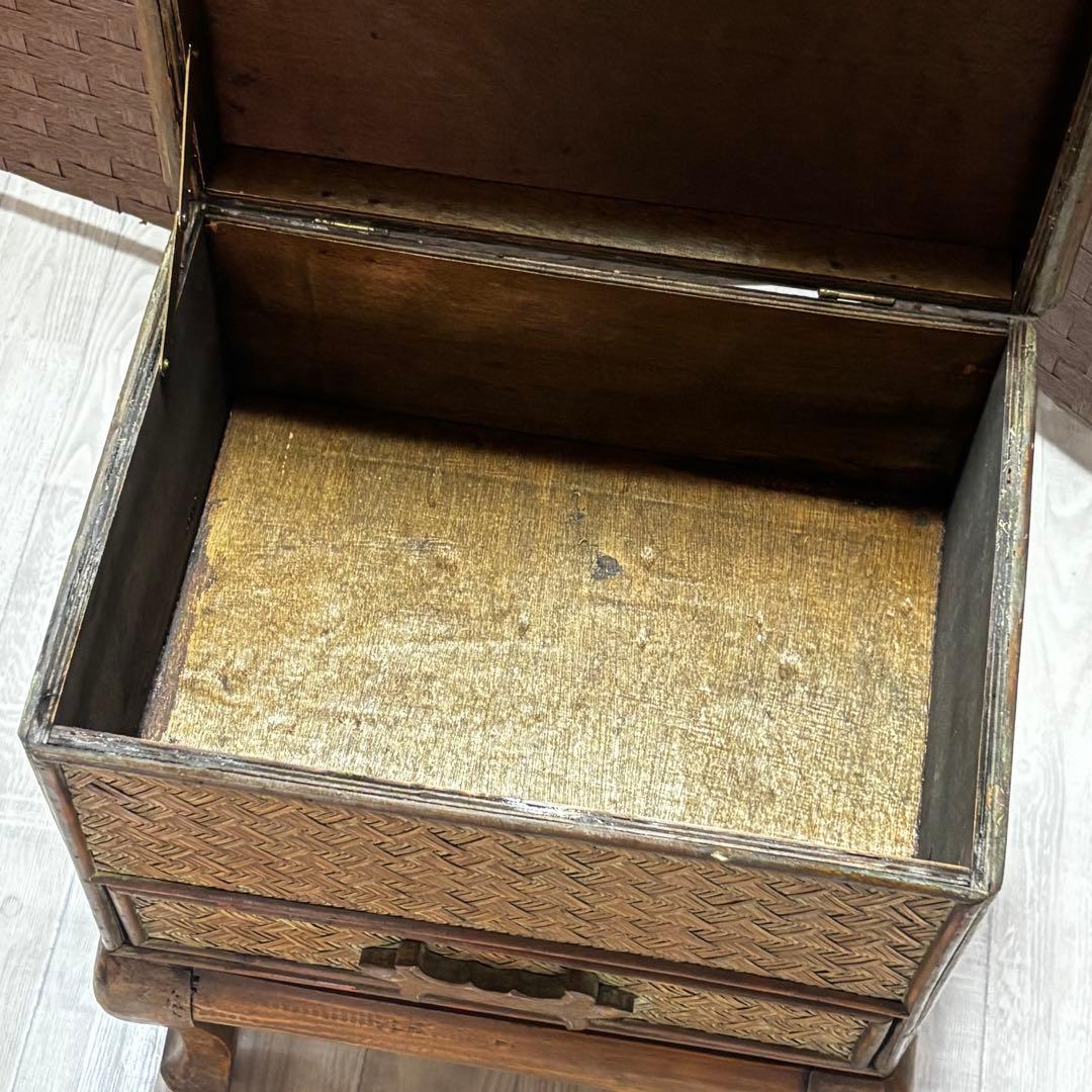 ヴィンテージ　猫脚ラタン　アジロ家具　ナイトテーブル　アンティーク