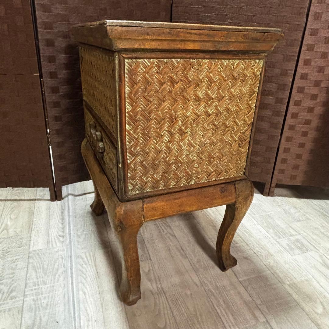 ヴィンテージ　猫脚ラタン　アジロ家具　ナイトテーブル　アンティーク