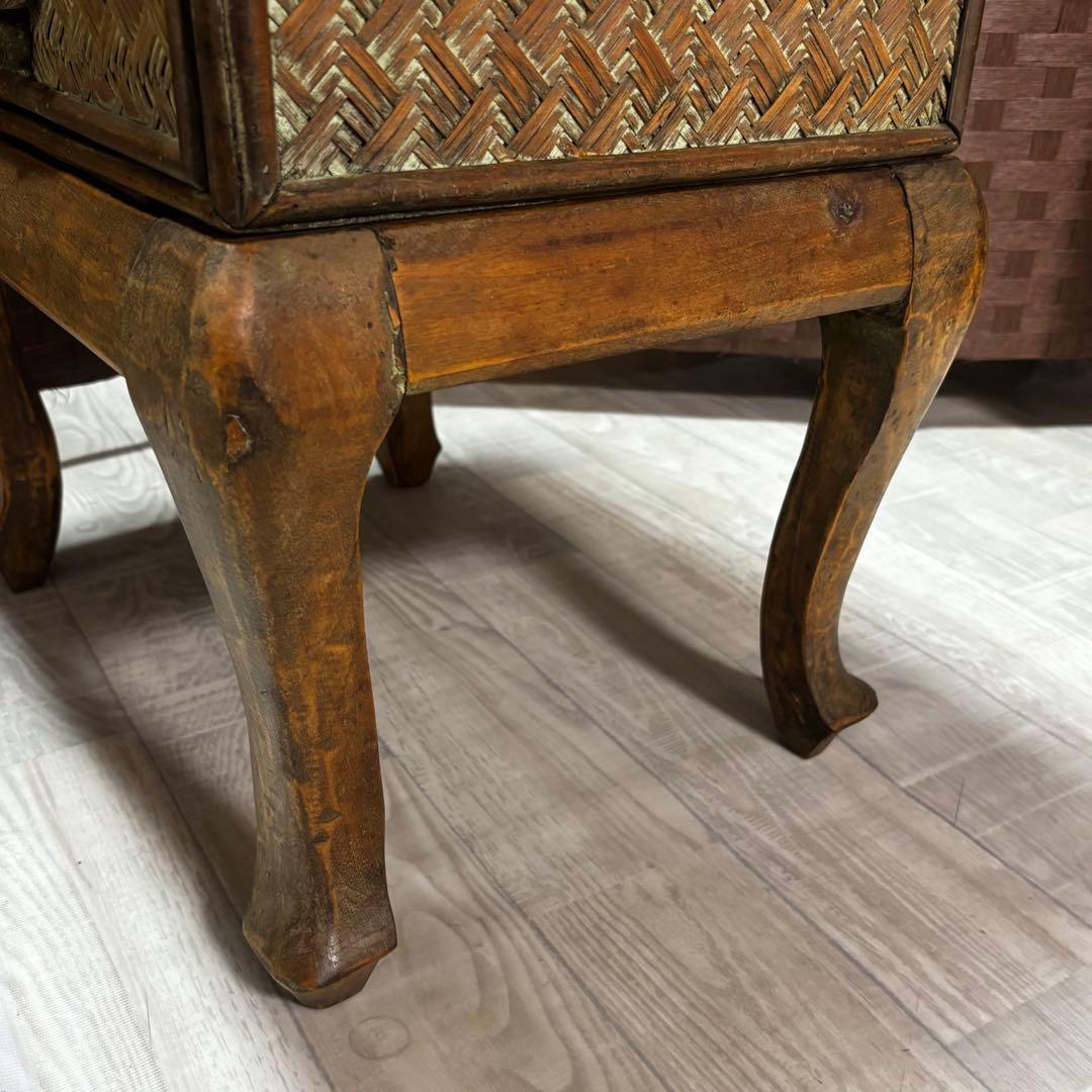 ヴィンテージ　猫脚ラタン　アジロ家具　ナイトテーブル　アンティーク