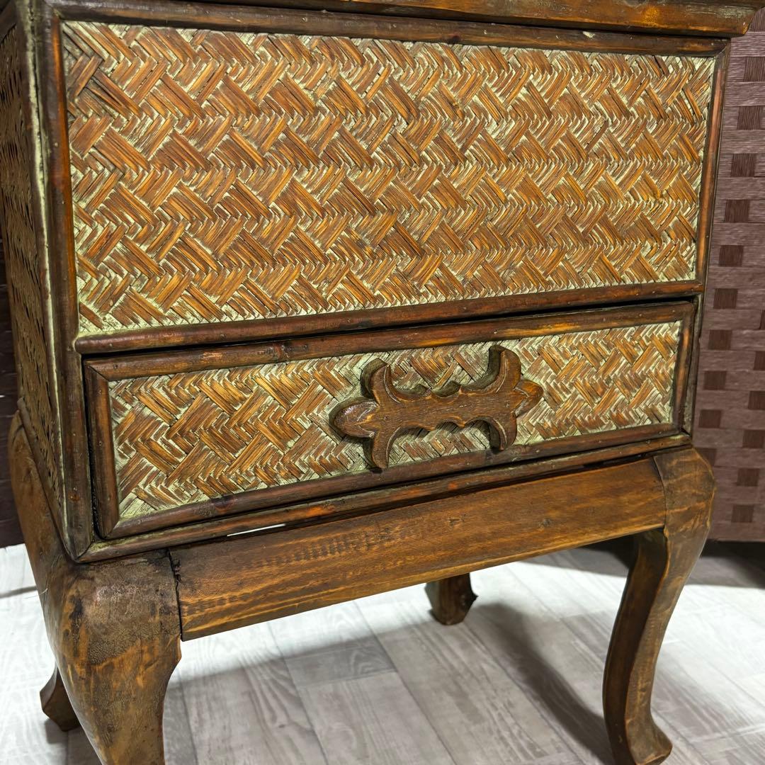 ヴィンテージ　猫脚ラタン　アジロ家具　ナイトテーブル　アンティーク