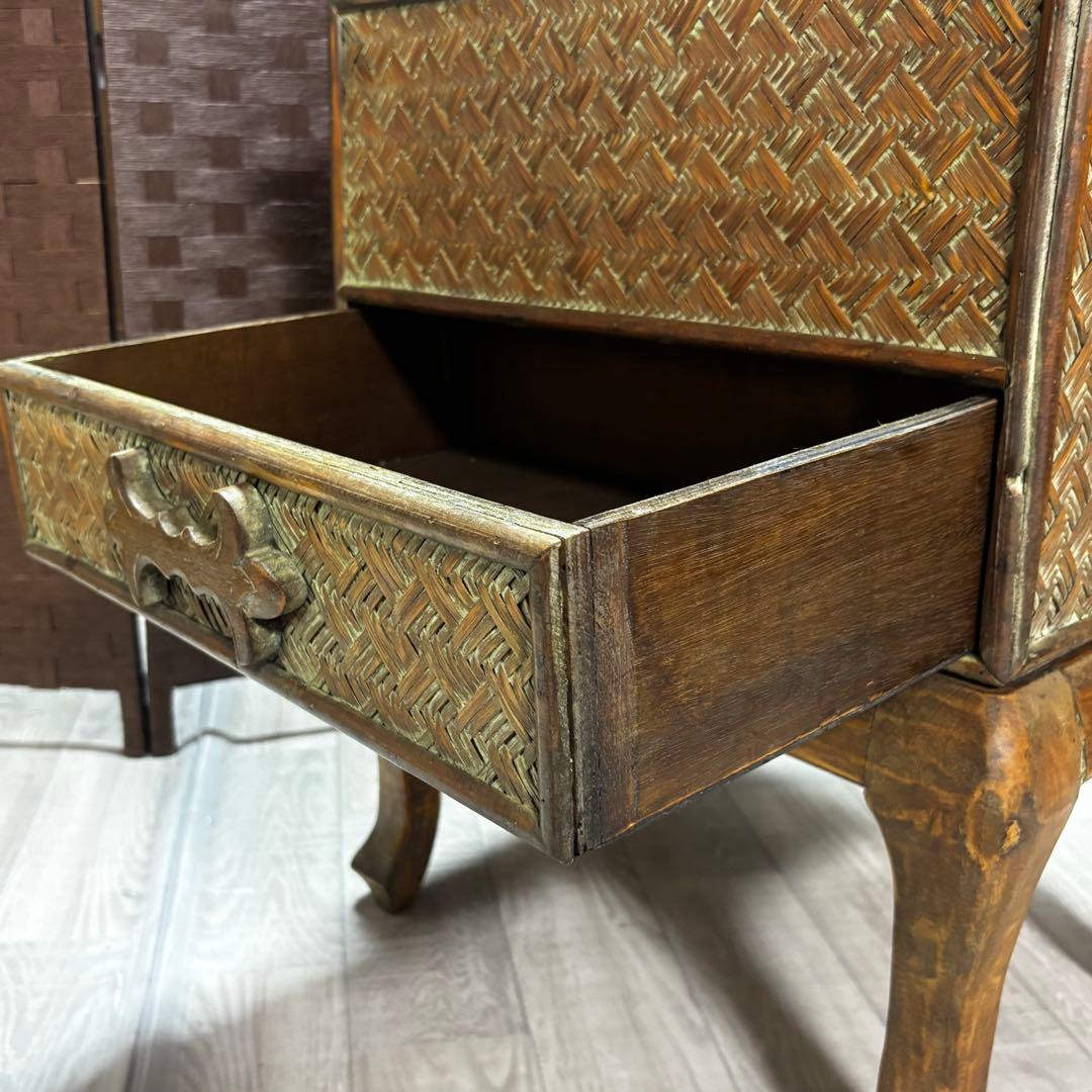 ヴィンテージ　猫脚ラタン　アジロ家具　ナイトテーブル　アンティーク