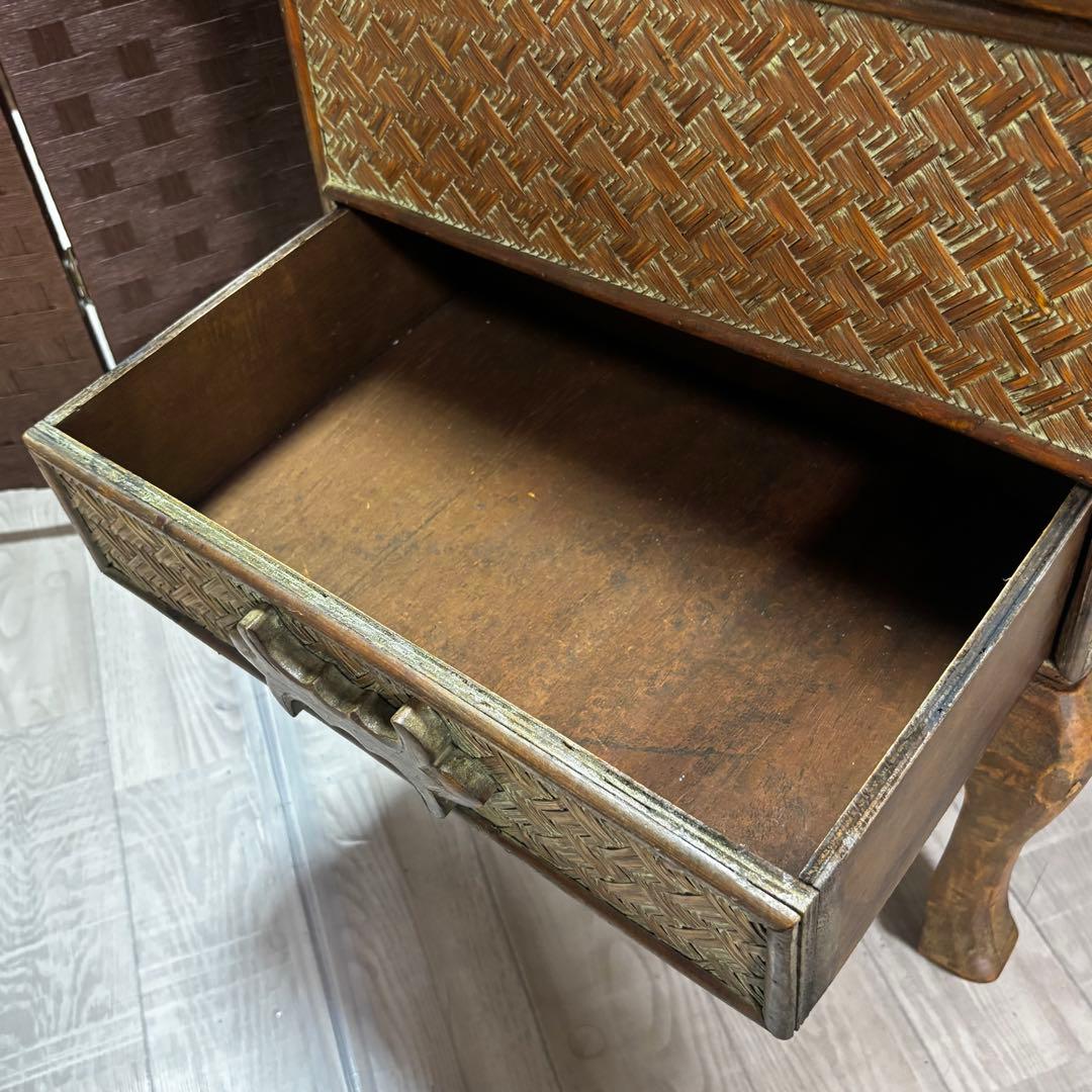ヴィンテージ　猫脚ラタン　アジロ家具　ナイトテーブル　アンティーク