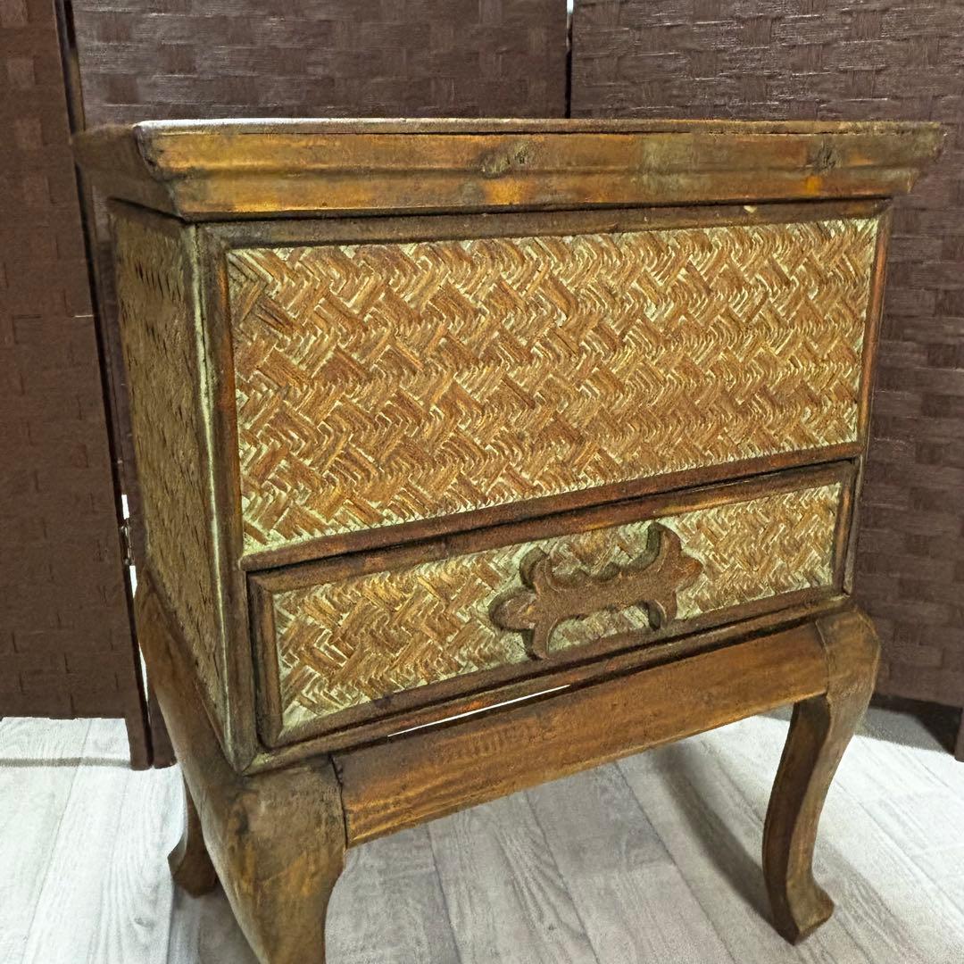 ヴィンテージ　猫脚ラタン　アジロ家具　ナイトテーブル　アンティーク