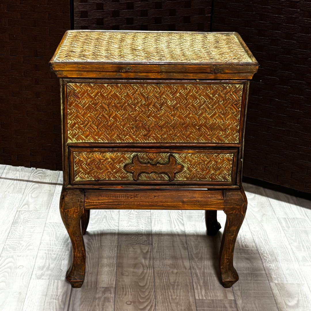 ヴィンテージ　猫脚ラタン　アジロ家具　ナイトテーブル　アンティーク