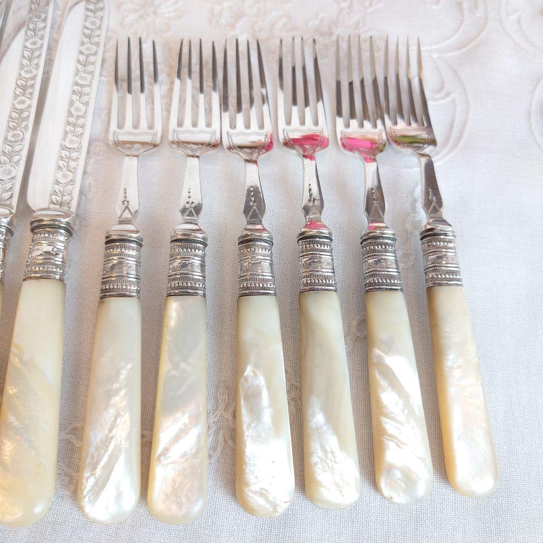 白蝶貝　カトラリーセット　純銀　マザーオブパール　ナイフ　フォーク　アンティーク
