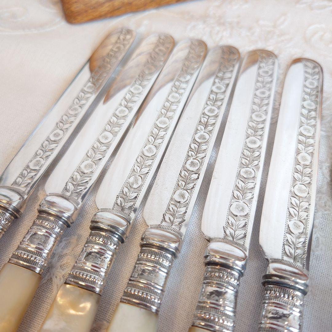 白蝶貝　カトラリーセット　純銀　マザーオブパール　ナイフ　フォーク　アンティーク