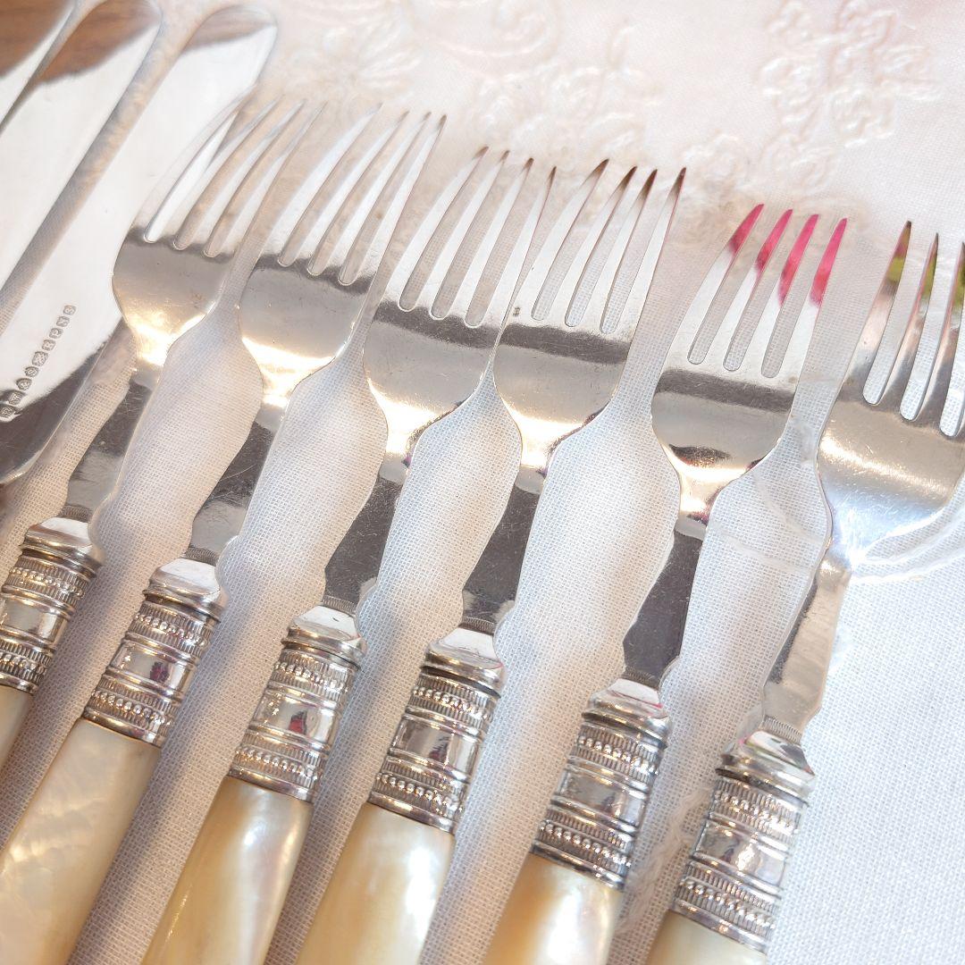 白蝶貝　カトラリーセット　純銀　マザーオブパール　ナイフ　フォーク　アンティーク