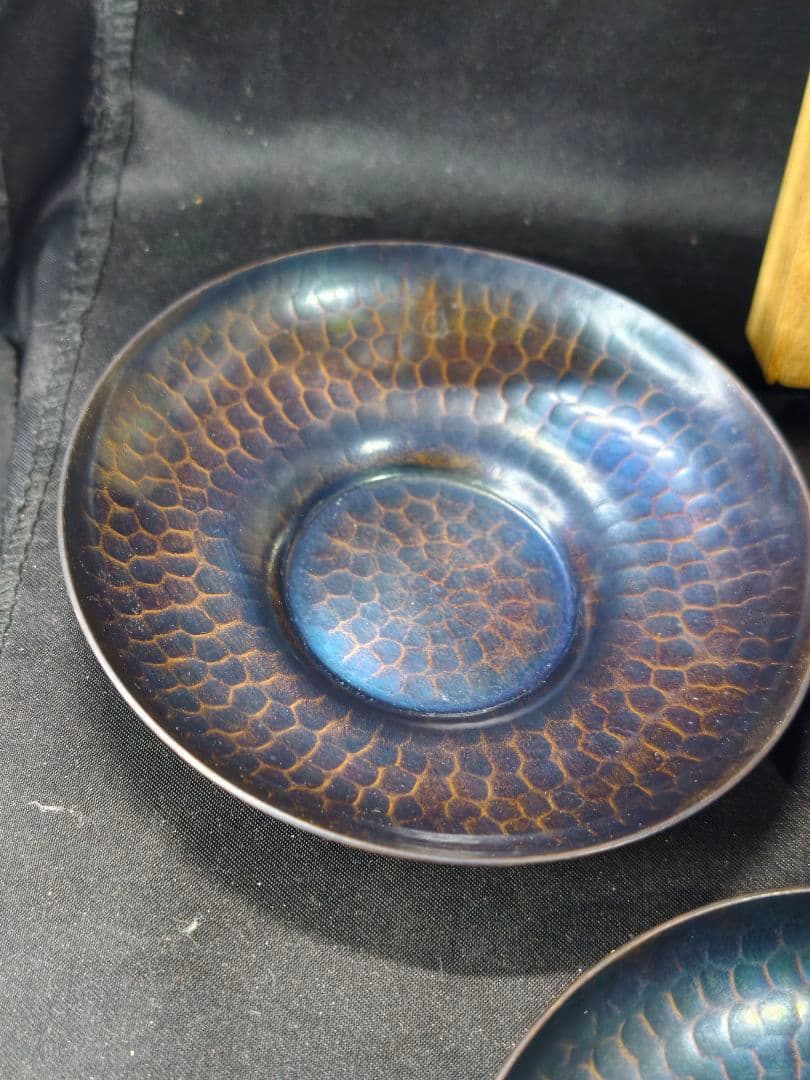茶道具 玉川堂 銅製紫金色鎚肌茶托 共箱 直径11cm 時代物未使用美品 燕三条