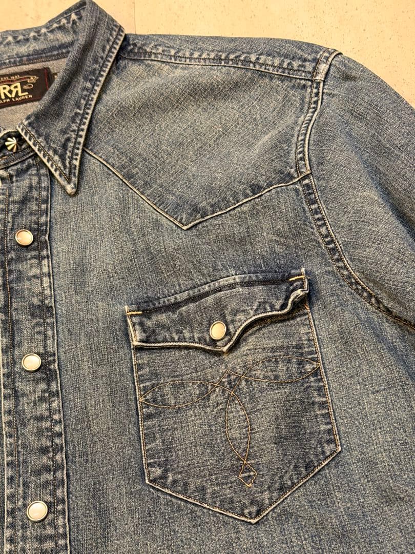RRL ダブルアールエル デニム ウエスタンシャツ 長袖 コンチョボタン　XL
