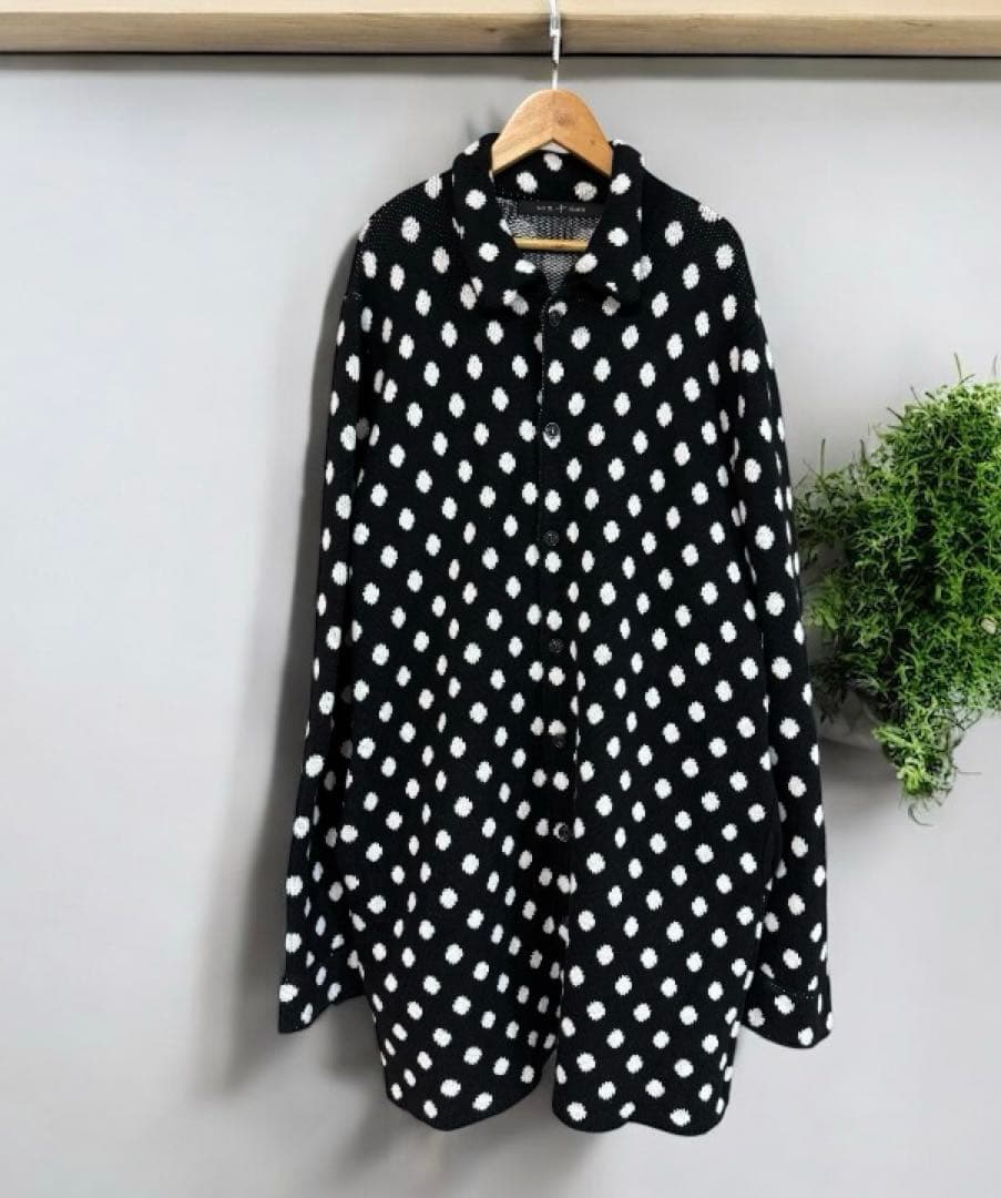 NO ID. BLACK ドット柄 ロングカーディガン コットン Size2