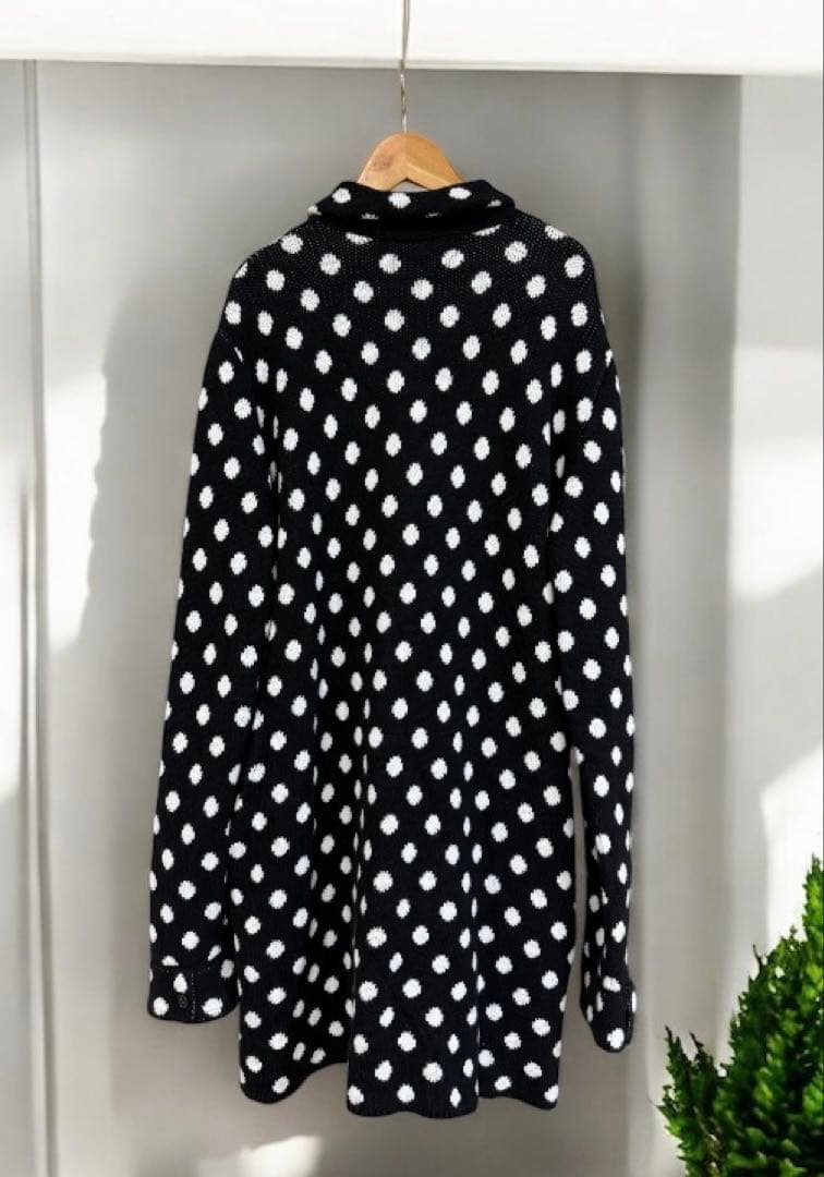 NO ID. BLACK ドット柄 ロングカーディガン コットン Size2