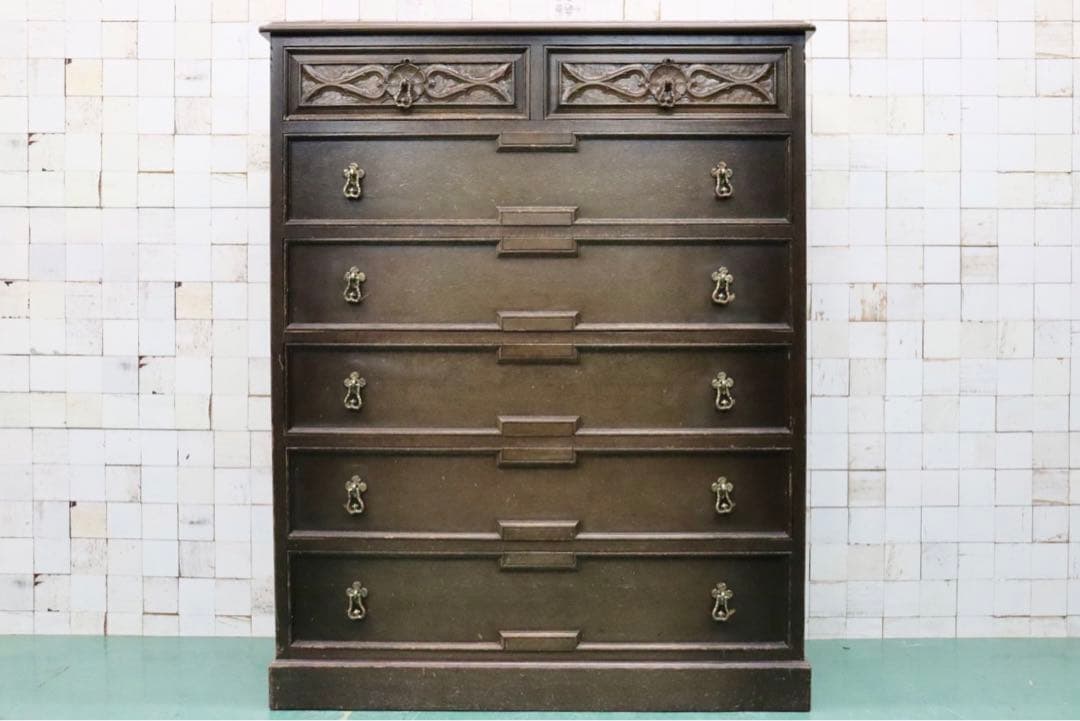 GMFT430○神戸洋家具 たかねや 6段チェスト 整理タンス 収納家具 彫刻