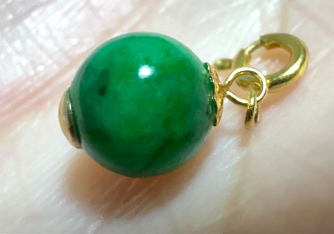 金18 Kゴールド金製、天然本翡翠(A貨)チャーム.ペンダント￼兩用