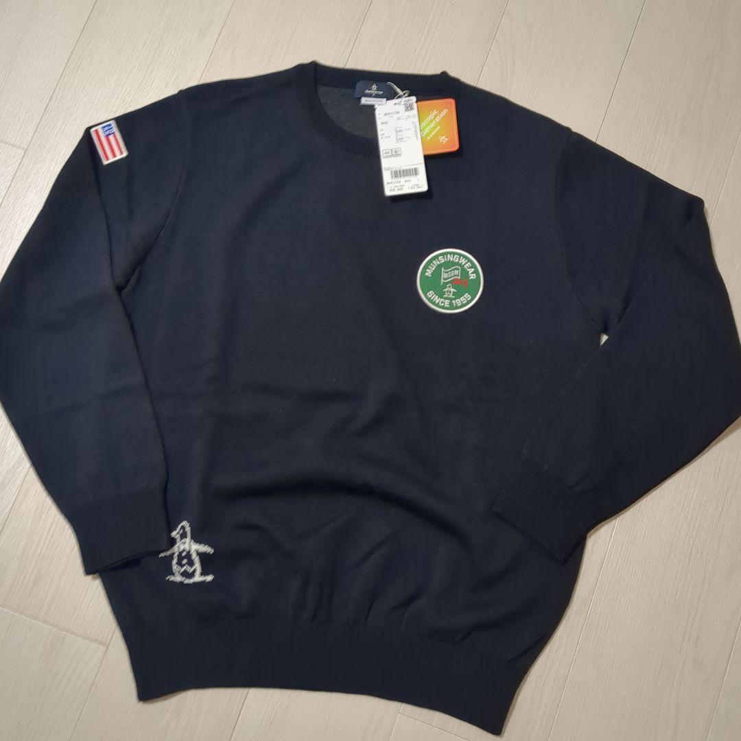 新品 Munsingwear 吸湿発熱ワッペンセーター L ネイビー