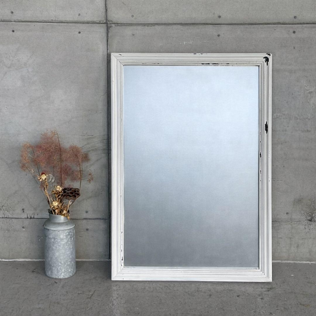 ★70s★アンティーク　 ウッドフレーム 大型 姿見ミラー 壁掛け鏡 シャビー