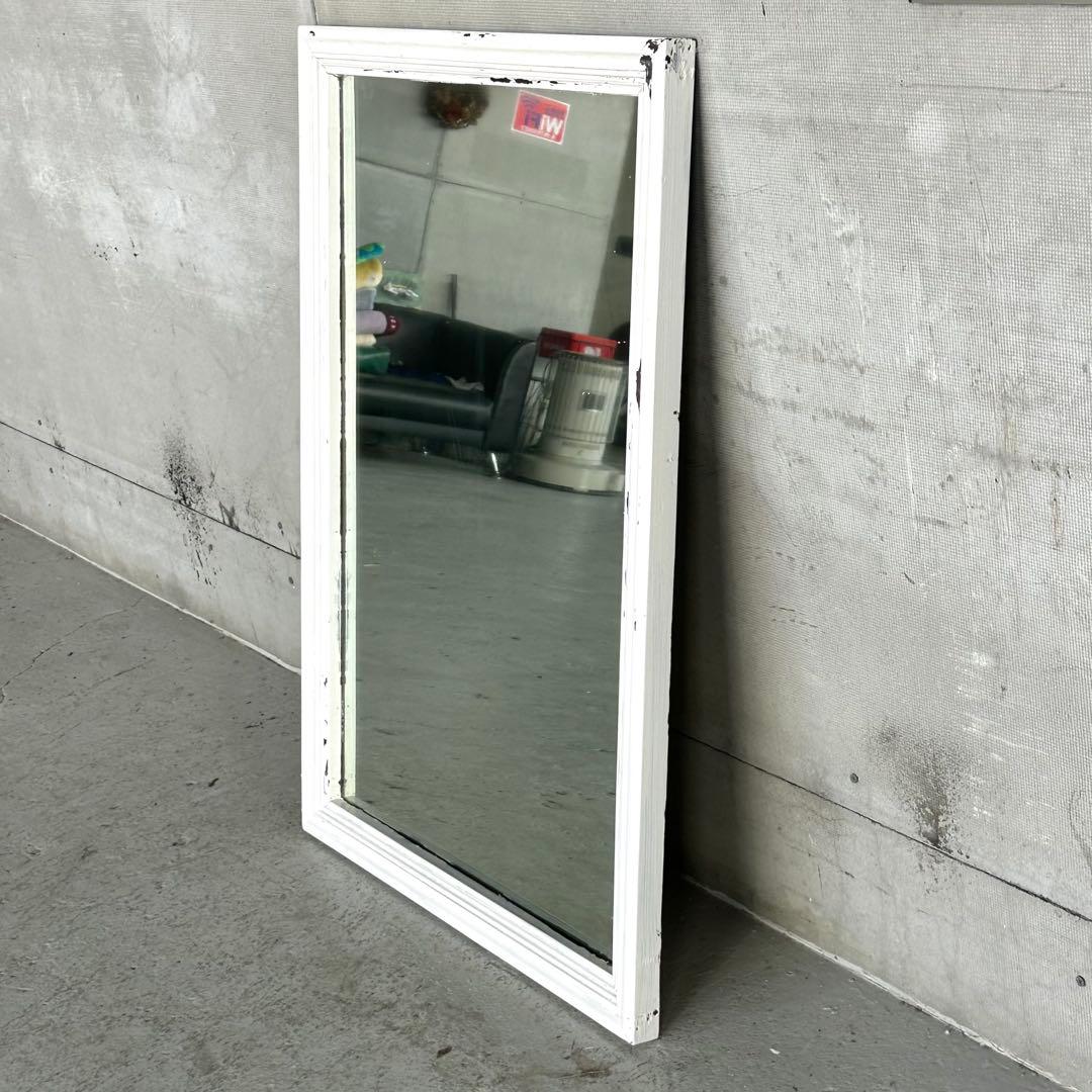 ★70s★アンティーク　 ウッドフレーム 大型 姿見ミラー 壁掛け鏡 シャビー