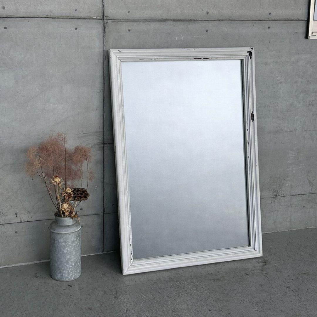 ★70s★アンティーク　 ウッドフレーム 大型 姿見ミラー 壁掛け鏡 シャビー