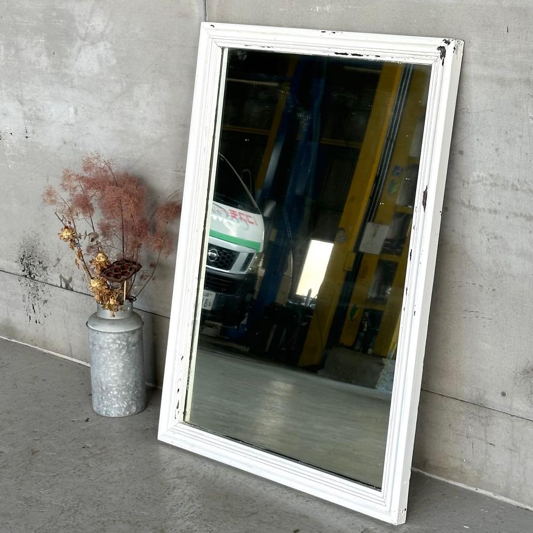 ★70s★アンティーク　 ウッドフレーム 大型 姿見ミラー 壁掛け鏡 シャビー