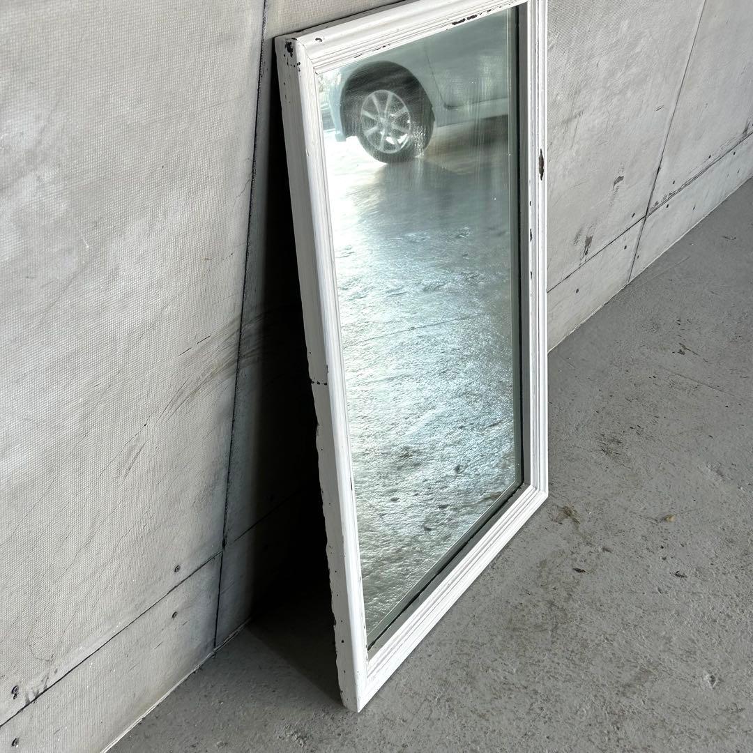 ★70s★アンティーク　 ウッドフレーム 大型 姿見ミラー 壁掛け鏡 シャビー