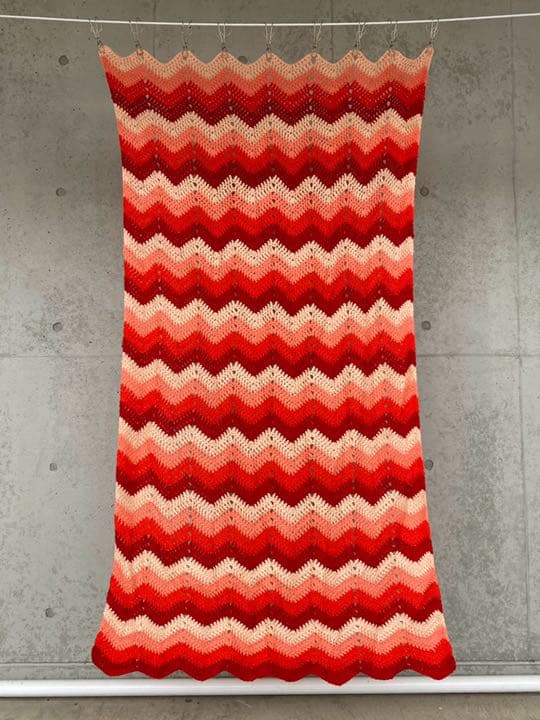 古着 ビンテージ 80s 赤 グラニー ブランケット 大判 キャンプ ラグ