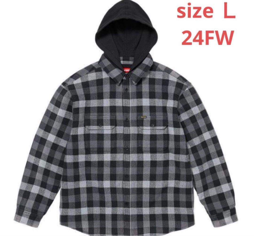 Supreme24ワッフルプレイドフードシャツL長袖ネルシャツアウターsacai