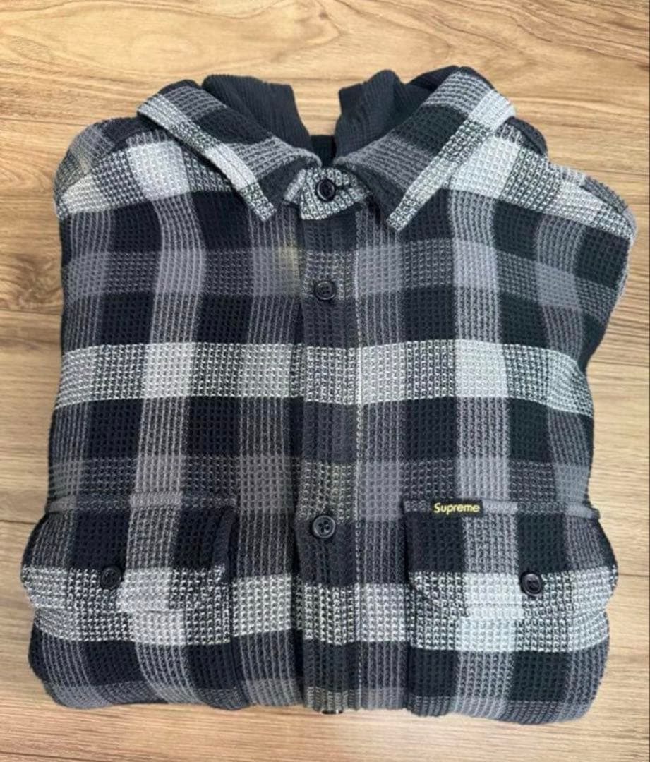 Supreme24ワッフルプレイドフードシャツL長袖ネルシャツアウターsacai