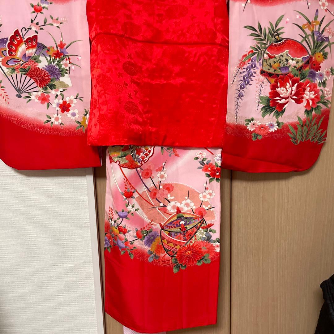 七五三　３歳被布着物　女の子　三歳用　正絹　振袖　長襦袢　被布　セット　宮参り
