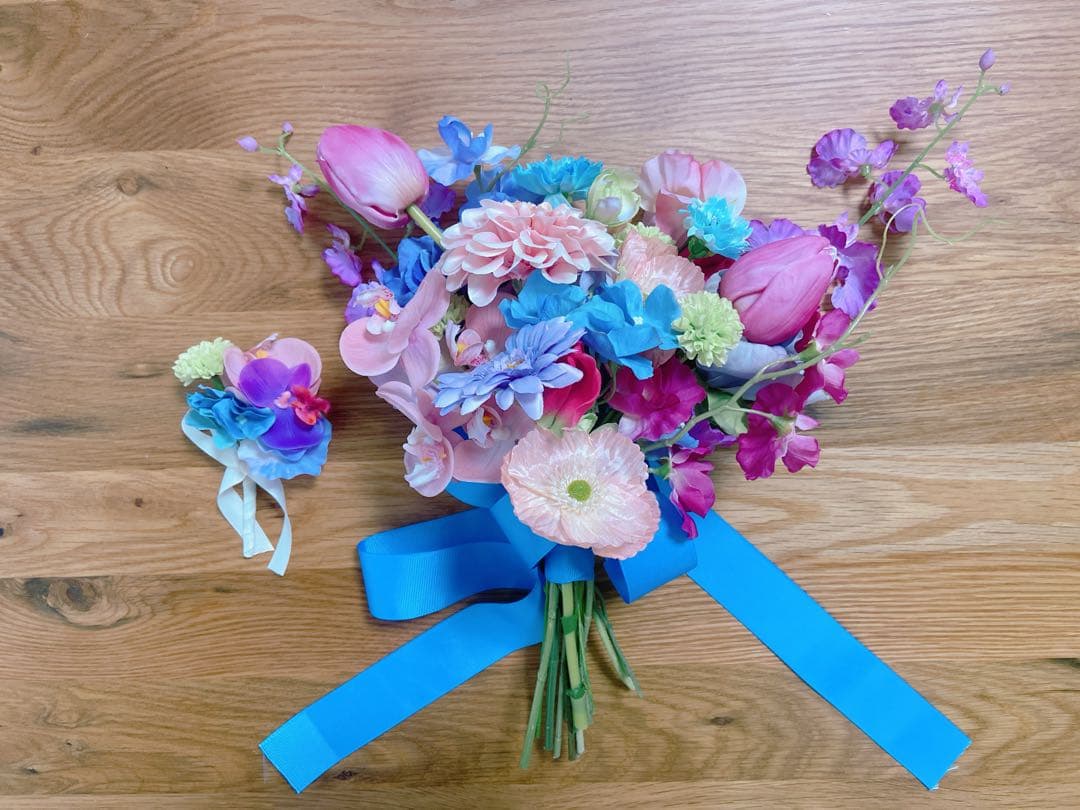 アーティフィシャルフラワー　ウェディングブーケ　カラフル　胡蝶蘭　韓国ブーケ