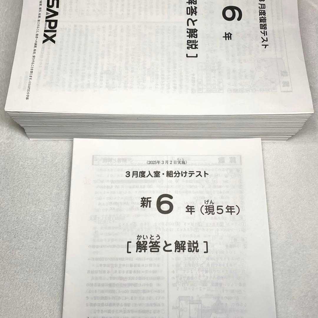 サピックス 6年 フルセット 3月 入室組分け テスト 2025年間テスト 5年